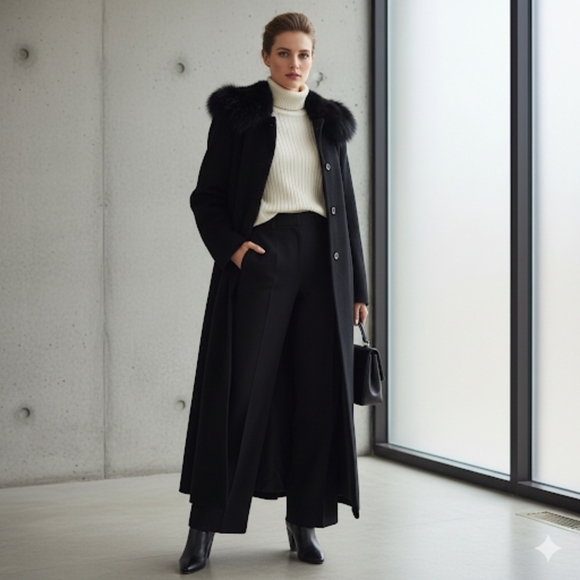 Calvin Klein Jackets & Blazers - Calvin Klein,Vintage,Maxi Coat, Angora Blend,Black Genuine Fox Fur, Womens M